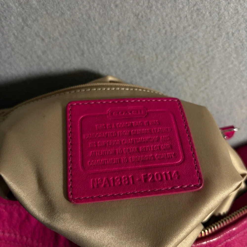 Coach Ashley Leather Hobo Bag Hot Pink Magenta Silver Hardware F20114 - Picture 3 of 6